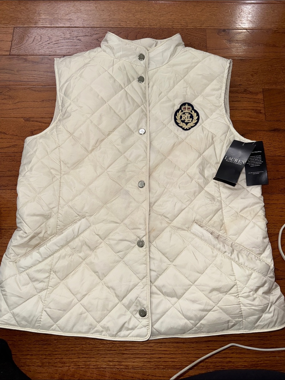 Ralph Lauren Ivory Quilted Sleeveless Vest with Crest